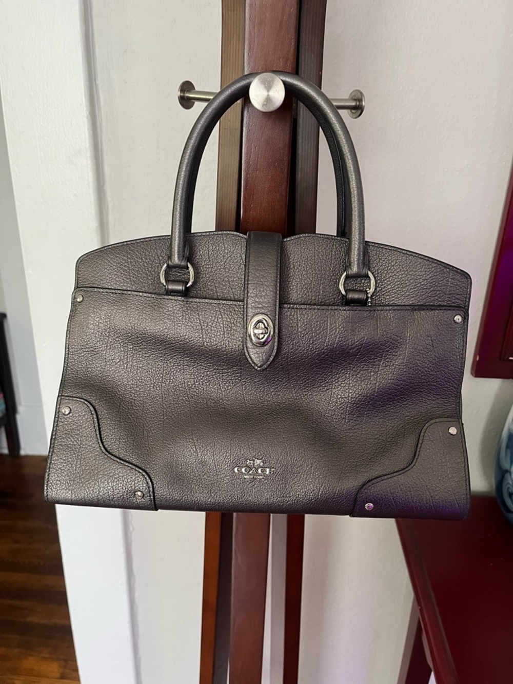 Coach Mercer 30 Satchel in metallic grain leather